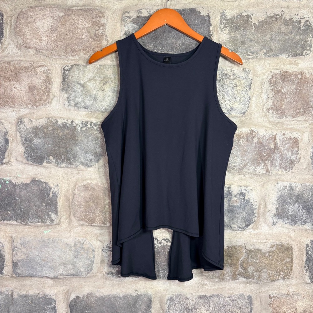 As Revival Women's Black Split Back Activewear Tank Top Size Large Activewear